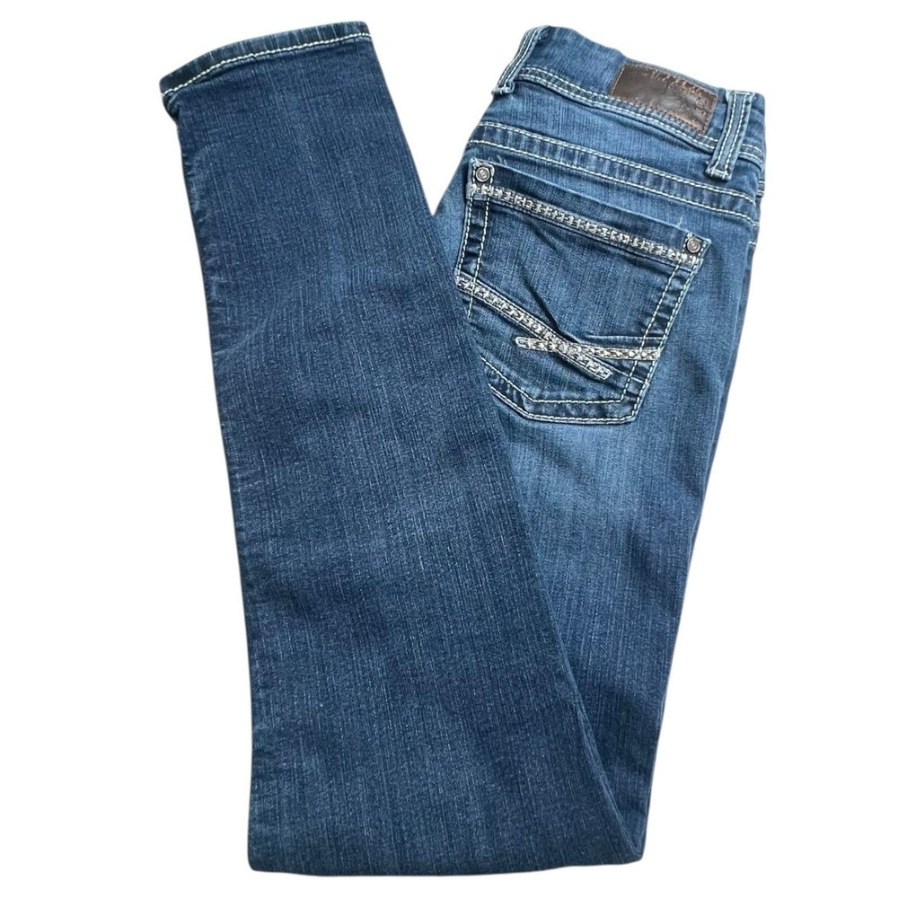 BKE Womens 28 Long Dakota Slim Straight Dark Wash‎ Thick Stitch Low Rise Jeans